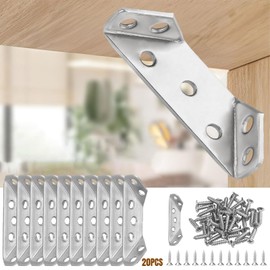 20 PCS Universal Stainless Steel Furniture Corner Connectors - 140 Screws, Angle Brackets for Wood Screws