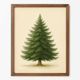 UNFRAMED Vintage Christmas Tree Print, Winter Evergreen Tree Wall Art, Moody Winter Wall Art Farmhouse Print, Tree Painting Antique Holiday Home Decor (11x14 INCH)