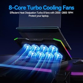 ICE COOREL Almohadilla de refrigeración para laptop gaming con 8 ventiladores de refrigeración, almohadilla enfriadora de ventilador para laptop de 15