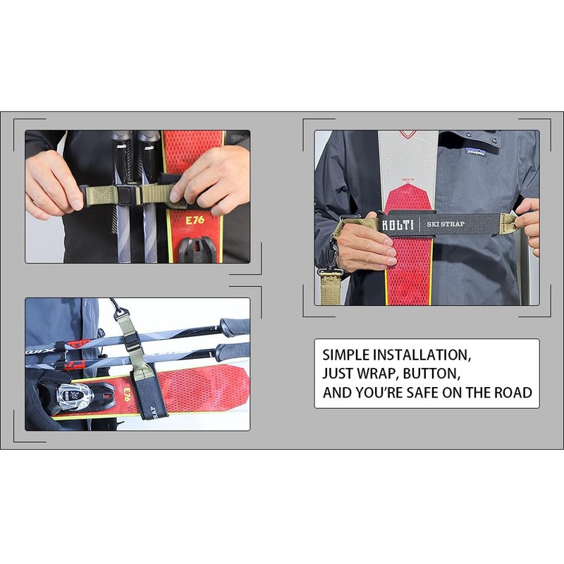 Kolti Adjustable Ski Shoulder Carrier, Snowboard Handle Straps, Skiing Accessory