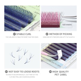 ANNAFRIS Eyelash Extensions, 3D W Colourful 0.07 C 8-15 mm Eyelash Extension, Ready-to-Use Fan Eyelashes, 3D Pre-Fanned Eyelashes (3D + Purple 0.07C 8-15 mm)