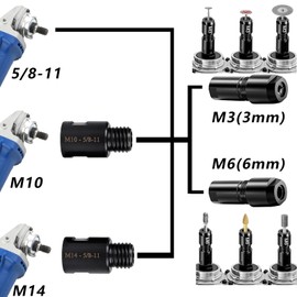4PCS Adapter, 2PCS Angle Grinder to Die Grinder Adapter 5/8"-11 Thread to 1/4" (6mm) & 1/8" (3mm) Collet Chucks, 2 PCS Angle Grinder Attachment Converter M10/M14 Female to 5/8"-11 Male