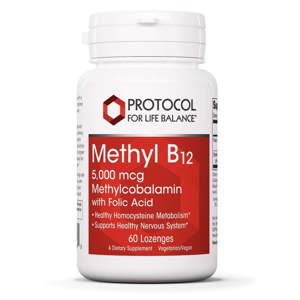 Protocol Methyl B12 5,000mcg - Vitamin B12, Folic Acid - Support Nervous System, Brain - 60 Lozenges