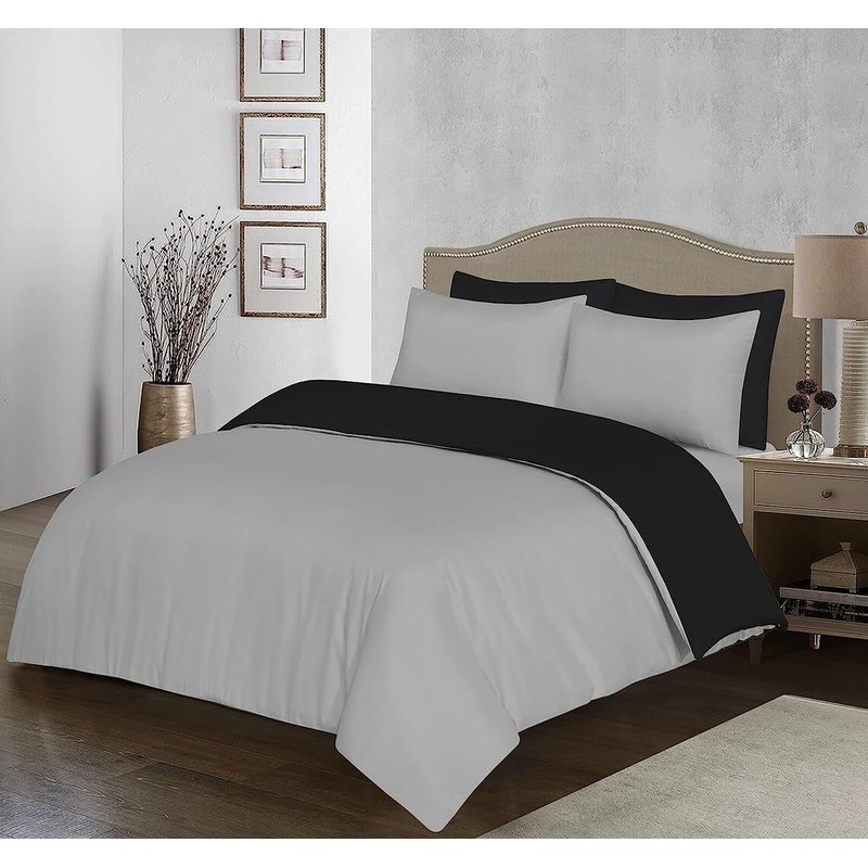Ev Dekor® Duvet Cover Set Single Grey Black - Soft