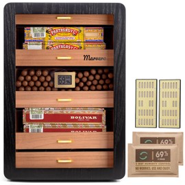Marvero Cigar Humidors, Cedar Wood Humidor with Digital Hygrometer, Drawers, Humidifiers and Gold-Plated Hardwares. Cigar humidor Cabinet for Men Husband Father, 300 Cigars Capacity Black Color