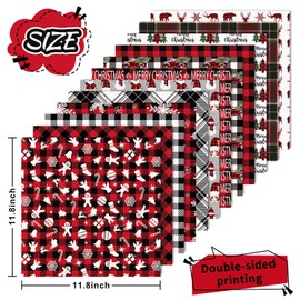 JarThenaAMCS 24 Sheets Christmas Pattern Paper Red Black Plaid Scrapbook Specialty Paper Double Sided Xmas Tree Gnome Truck Art Paper for DIY Crafts Supplies, 11.8 x 11.8 Inch