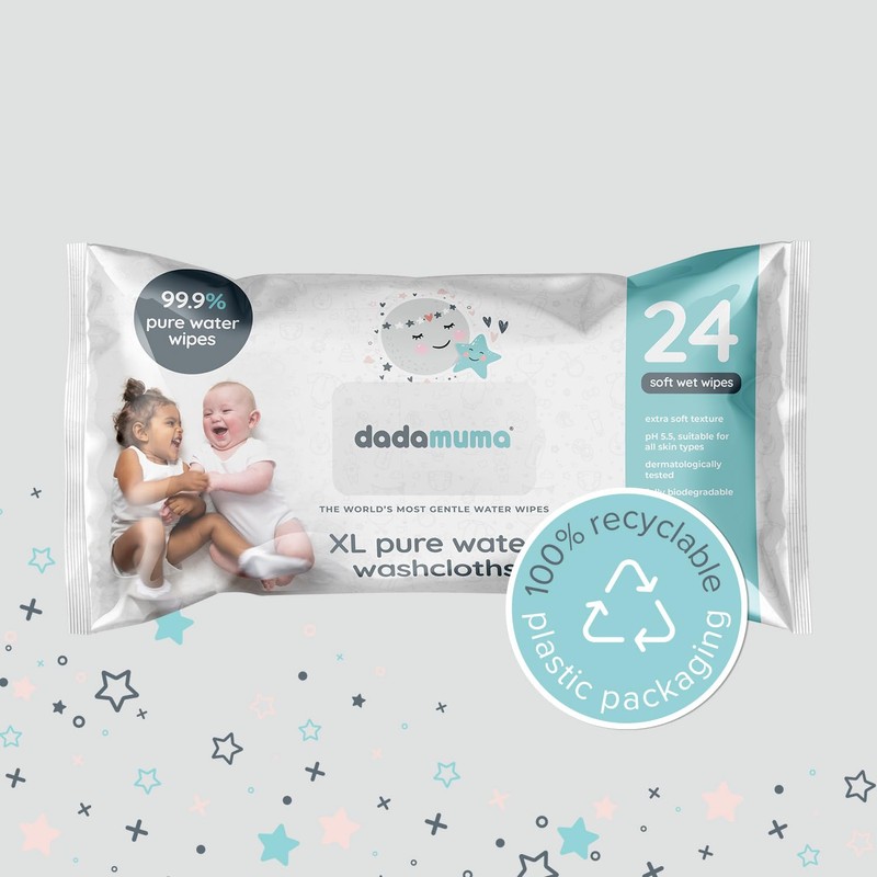 Dadamuma XL Pure Water Washcloths (Pack of 24) | 99.9%