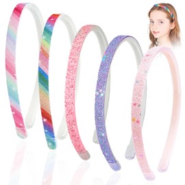 5 Stück haarreifen mädchen, Buntes haarreif Kunststoff Glitzernd Niedlich Rutschfest Dick Glitzernd Konfetti Regenbogen Haarbänder mit Zähnen für Kleine Mädchen