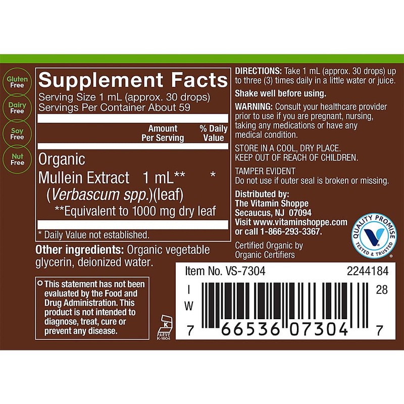 Organic Liquid Mullein a" Full Spectrum a" Supports Healthy Respiratory