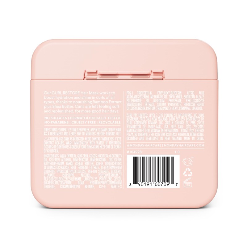 MONDAY HAIRCARE CURL RESTORE Hair Mask with Bamboo Extract, Coconut