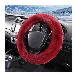 NYTKL Car Fuzzy Steering Wheel Cover, 15 inch Fluffy Soft Steering Wheel Protector for Winter Warm, Anti-Slip Fuzzy Plush Vehicle Wheel Wrap Cover Interior Decoration for Women Men (Wine Red)