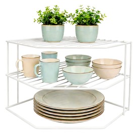 SIBAO 3 Tier Kitchen Corner Shelf Rack And Cabinet Organizer For Plates And Cups, Metal Wire Kitchen Shelf, Steel Metal Frame, Rust Resistan,9x9x7.5inch, White