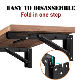 Folding Shelf Brackets，Detachable Folding Bracket，2 Pack Heavy Duty Wall Mounted Folding Brackets， DIY L Detachable Folding Bracket for Workbench Folding Table Hinge (10 Inch)