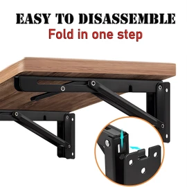 Folding Shelf Brackets，Detachable Folding Bracket，2 Pack Heavy Duty Wall Mounted Folding Brackets， DIY L Detachable Folding Bracket for Workbench Folding Table Hinge (10 Inch)