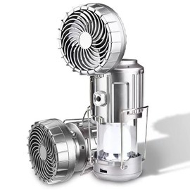 Camping Lantern with Fan, Flashlight Lantern Collapsible-USB Rechargeable, Solar & Battery Powered Camping Lampp for Picnic, Barbecue, Fishing, Travel Rechargeable Emergency Light (Silver)