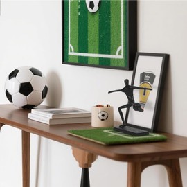 Aoneky Cast Iron Soccer Player Sculpture - Abstract Footballer Kicking Statue - Black Metal Ornament for Shelf Coffe Table Living Room Home Decor