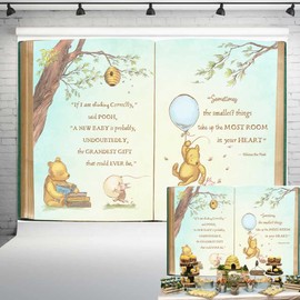 Claasic Pooh Bear Baby Shower Backdrop for Boy Retro Giant Book Spring Tree Vintage Background Newborn Quote Blue Yellow Tinge Banner 7x5 ft 136