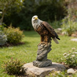 Lifelike Bald Eagle Resin Sculpture, Realistic Feather Texture&Yellow Beak,Majestic Bird Statue on Stone Base,Fierce Eyes SpreadColor: As picture, Size: One Size