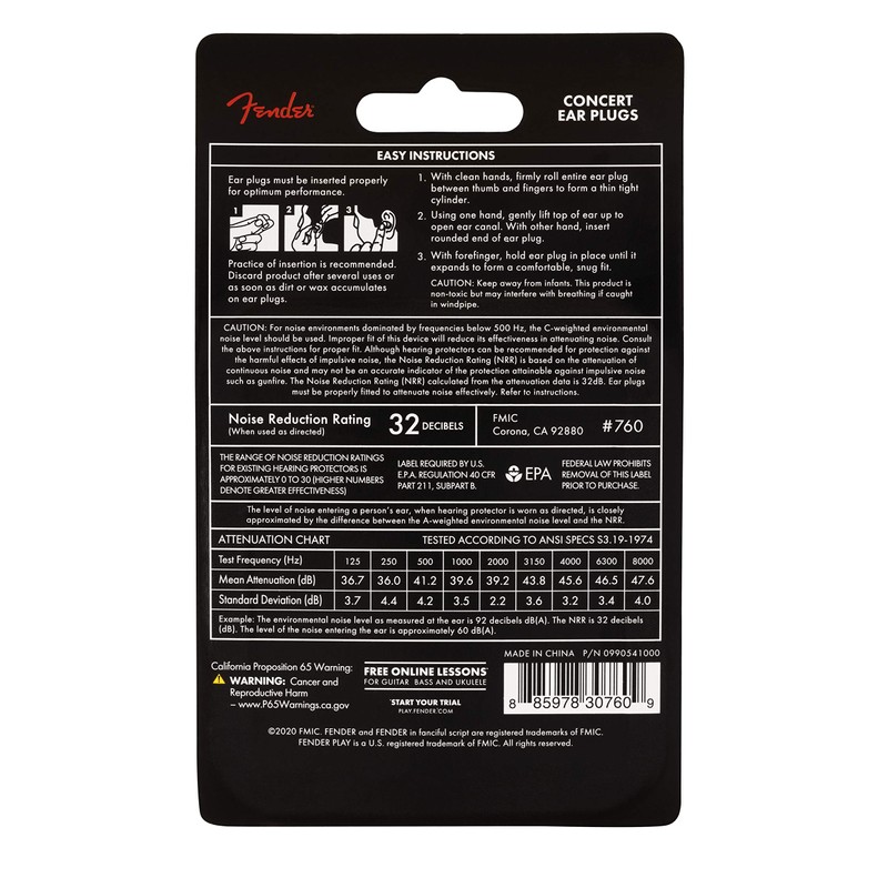 Fender® Concert Ear Plugs Foam Ear Protection Up to 32