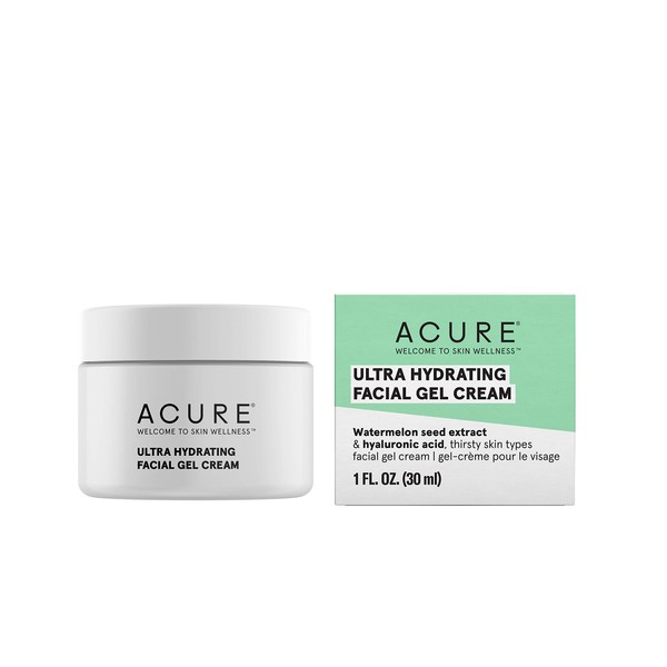 Acure Ultra Hydrating Facial Gel Cream, 100% Vegan, Intensely Moisturizing with Watermelon Seed Extract & Hyaluronic Acid, White