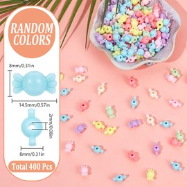 SUNNYCLUE 400Pcs Acrylic Candy Beads Food Bead Bulk Colorful Opaque Kawaii Faux Foods Candies Bows Bowknot Small Charm Beads for Jewelry Making Bracelets Necklaces Hairbands DIY Crafts Accessories