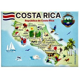 Costa Rica Graphic Map and Attractions Souvenir Fridge Magnet 2.5" X 3.5"
