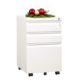 DEVAISE 3-Drawer Mobile File Cabinet (Under Office Desk), Assembled Except Casters, Fits Letter/Standard Sizes, White