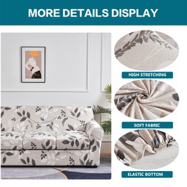 KRFOONN 4 Piece Stretch Sofa Couch Covers for 3 Cushion Couches Printed Sofa Slipcover with 3 Separate Seat Cushion Covers Washable Sofa Slip Covers Furniture Protector for Pets Kids (Large, 23)