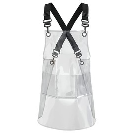 MIKI WELL Cross-back Adjustable Apron With 3 Pockets Hair Salon Work Apron for Hair Stylist (22.8” W 25.5” L) (Transparent+black webbing)