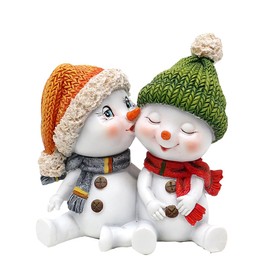 Dekohelden24 Pair of Snow Children with Hat and Scarf in Red, Grey, Orange, Green, L/W/H 10.7 x 7.3 x 10.8 cm, Kiss, 11 cm