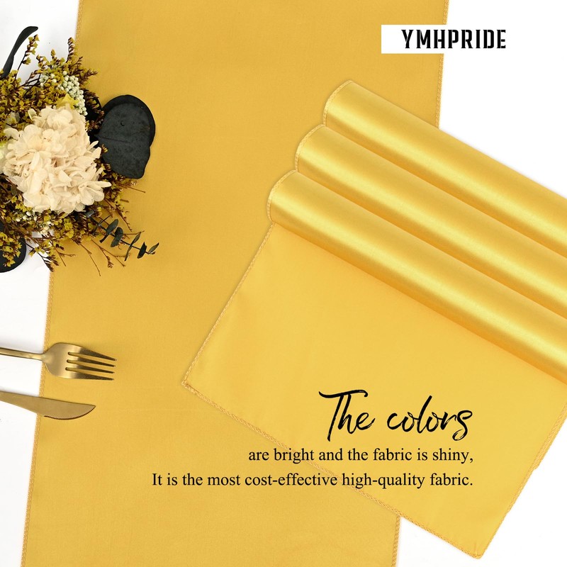 YMHPRIDE Pack of 10 Gold Table Runners, Satin Table Runner,