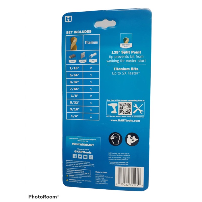 HART NEW - HART 10-PIECE ASSORTED TITANIUM DRILL BIT SET