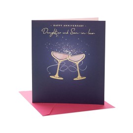 UK Greetings | Wedding Anniversary Card for Daughter & Son-in-Law | Happy Anniversary | Her/Him | Drinks Toast Design | With Envelope | 165 x 190 mm