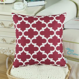CaliTime Pack of 2 Soft Canvas Throw Pillow Covers Cases for Couch Sofa Home Decor Modern Quatrefoil Accent Geometric 16 X 16 Inches Burgundy