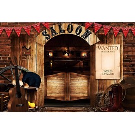 GKLEASG 10x8ft Western Saloon Backdrop, Cowboy Wild West Wood Barn Photography