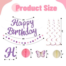 FULHANY 16-Piece Party Decoration Birthday - Children's Birthday Decoration - Birthday Decoration Butterfly - Complete Set, Suitable for Girls' Birthday Parties, Room Decorations, Holiday Party