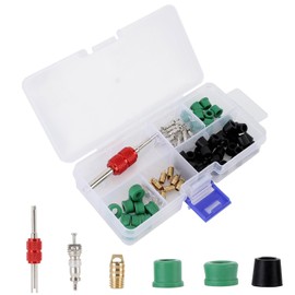 CYSFETENA Air Conditioning Repair Kit, HVAC Repair Kit Yellow Jacket Tools Air Conditioning Removal Tool Kit 71pcs A C Autos Valve Core +10pcs Valve Cores+50pcs Hose Gaskets
