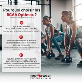 Eric Favre BCAA Optimax Red Fruits – Muskelregeneration & Energie, 5000 mg BCAA, HMB, Glutamin, Vitamine C & D, Roter Fruchtgeschmack, 330g  
