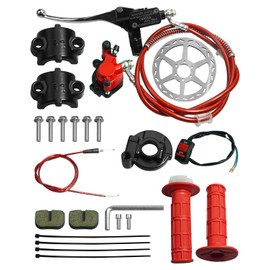 Mini Bike Left Hydraulic Brake Caliper System with 180mm Disc Rotor & Throttle Cable Grips, Fit for Predator 79cc 97cc 2.8HP Baja DoodleBug DB30 Blitz Dirt Mini Moto, Red