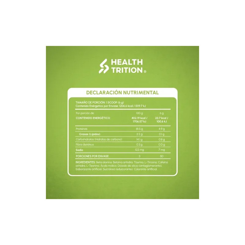Pre Entreno 300g Healthtrition Manzana Verde / 50 Porciones