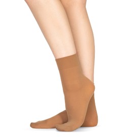 LORES Women’s Microfiber Opaque Tight Socks Crew Length 60 Denier Anti-pressure Band Ankle High Hosiery, Natural