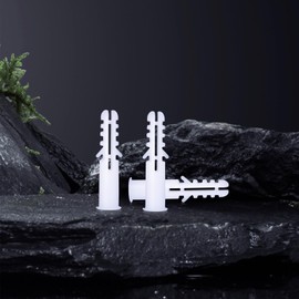 300Pcs S4 (4mm) Expansion Anchor Kit with 6mm Drill Bit - Plastic Drywall Ribbed Anchors for Solid Materials, Column Frame Fixings, and More - White (Without Screws)