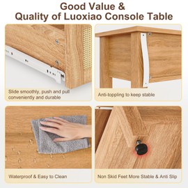 Luoxiao Rattan Console Table Boho Entryway Table with 3 Drawers Storage, Narrow Long Behind Couch Sofa Table for Living Room Side Table Entry Way Table Entrance Hallway Foyer, Natural, 47 Inch