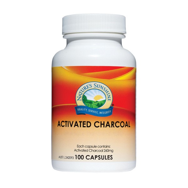 2 x 100 caps NATURES SUNSHINE Nature's Activated Charcoal capsules 260mg