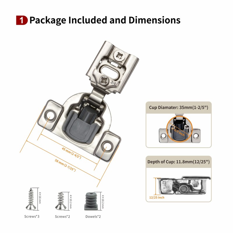 STIANC 2 Pack 3/4" Overlay 2D Soft Close Hinges for