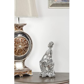 AFD Home Silver Glass Mosaic Sitting Lady Statue Sculpture