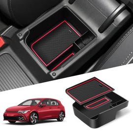 WEIPIN WEIPIN Kompatibel mit VW Golf 8, MK8 GTI GTD GTE 2020/2021/2022/2023/2024/2025 Mittelkonsole Handschuhfach Armlehne Golf 8 Multifunktionaler Aufbewahrungsbox Zubeh?r(Rot)
