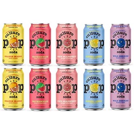 Culture Pop Sparkling Probiotic Soda 5 Flavor Variety Pack 40 Calories per can, Vegan, Non-GMO | 12 Fl Oz Cans Pack of 10
