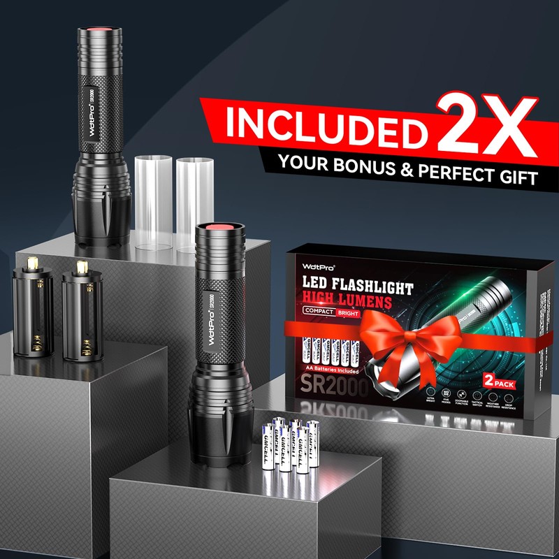 WdtPro LED Flashlight High Lumens SR2000 Pro - 2 Pack