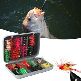 100pcs Fly Fishing Flies Kit Dry Wet Fly Fishing Flies Assortment with Fly Box Trout Bass